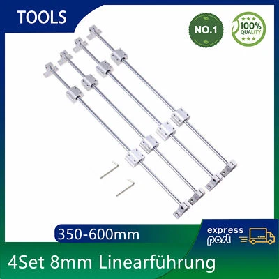 MARKENLOS 4X 8mm Linearführung Gleitschiene Welle + 8X SK8 + 8X SCS8UU Linearlager Set CNC