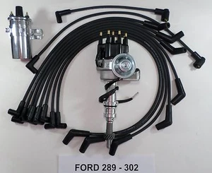 SMALL BLOCK FORD 289-302 BLACK Small HEI Distributor +45K Coil +SPARK PLUG WIRES - Picture 1 of 10