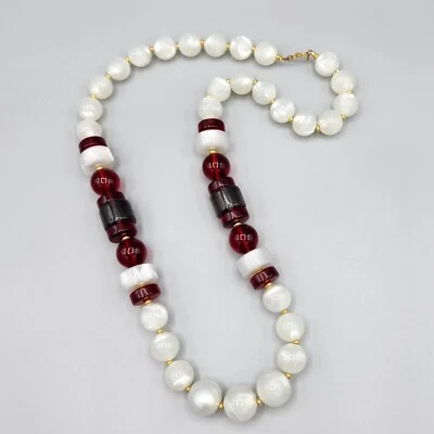 Collar De Colección Monet Blanco Lunar Rojo Lucita Cuentas Patentado Garra de Langosta 30" Foto 1 de 4