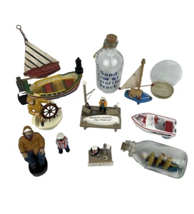 Nautical Village Figurines Mixed Lot Of 11 Boats - Bottles - Fishermen 1 Baston - Picture 1 of 16