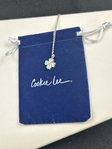 COOKIE LEE GENUINE 1.75 CTTW CUBIC ZIRCONIA 4 LEAF CLOVR NECKLACE NWT BLUE POUCH - Picture 1 of 4
