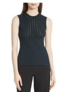 Theory Sz M Novelty Crewneck Dark Mineral Prosecco Pointelle Shell Top  $265 - Picture 1 of 8