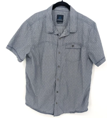 Prana Shirt Mens XL Blue Short Sleeve Button Up Pockets Outdoors Organic Top - Image 1 of 4