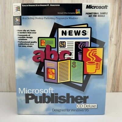 Microsoft Publisher CD Deluxe Windows 95 PC Big Box Software CDROM NEW SEALED - Image 1 of 4