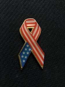 Vintage American Flag Ribbon Lapel Pin Gold Tone 1 1/2" X 3/4"
