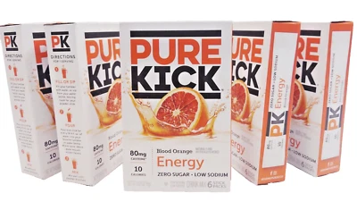Pure Kick ENERGY " BLOOD ORANGE" -  Zero Sugar Drink Mix Singles to Go- 5 BOXES - Image 1 of 4