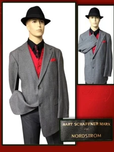 Hart Schaffner Marx 44L Men's Black Gray Wool Houndstooth Blazer Sport Coat - Picture 1 of 10