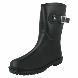 Ladies 'X1270' Black Synthetic Mid Calf Casual Wellies - Picture 1 of 18