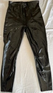 SPANX Faux Patent Leather Vegan High Rise Leggings Black Shine Moto Size LARGE - Picture 1 of 6