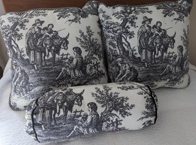 3 almohadas de baño Waverly Country Life blanco y negro 2 cuadradas y 1 refuerzo Foto 1 de 4