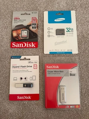 New SanDisk iExpand Flash Drive 64GB, Cruzer 8GB Samsung 32Gb SDHC Card - Image 1 of 4