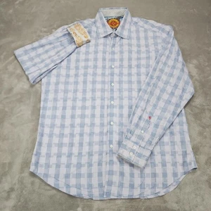 Camisa Robert Graham Para Hombres XL Azul Blanco Calce Clásico Cuadros Puño Abatible Botón Delantero - Imagen 1 de 15