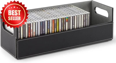 Caja de almacenamiento de CD imitación cuero negro contiene 40 discos DVD película casete organizador Foto 1 de 4