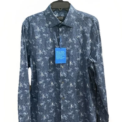 NWT Mens M BUGATCHI Long Sleeve Button Down Shirt 8-Way Stretch $179 Blue Tropic - Image 1 of 4
