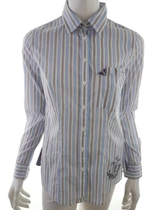 Pepe jeans Size M Blue Buttoned Tunic Blouse Cotton 100% Long Sleeve Stripes Lo - Picture 1 of 5
