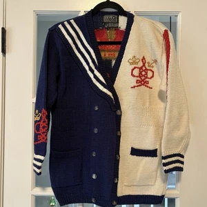 BEREK Vintage Knit Nautical Boating Sweater Cardigan Pullover Red White Blue USA - Picture 1 of 6