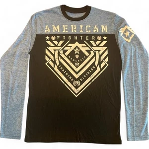 New Men's American Fighter Long Sleeve Athletic MMA Black T-Shirt XS-4XL - Picture 1 of 2