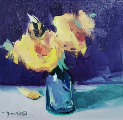 Коллекционная художественная картина художника желтые цветы Хосе Трухильо 16x16 дюймов - Изображение 1 из 4