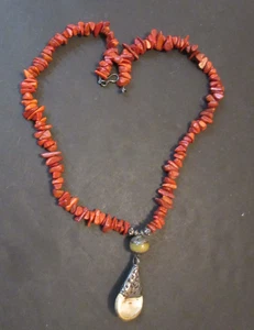 HANDMADE NECKLACE - RED BEADS/ROCKS - BEAUTIFUL LONG PIECE - Picture 1 of 8