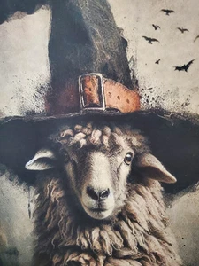 FOLK STEAMPUNK PRIMITIVE VINTAGE GOTHIC STYLE HALLOWEEN WEAVER SHEEP WITCH SIGN - Picture 1 of 9