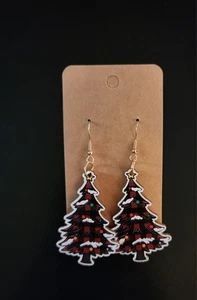 Christmas Earrings Jewelry Trees Festive Party Holiday Brown Wooden Whimsical - Picture 1 of 2