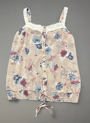 Women’s Full Tilt Sheer Floral Lace Crochet Ruffled Tank Button Boho Festival - Image 1 of 4