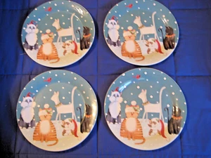 Set of 4 Pier 1 Christmas Kitty Cats Ironstone Plates 8.75"D NEW - Picture 1 of 8