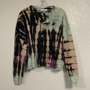 Daydreamer Henley Top Womens M Boho Tie Dye Waffle Thermal Oversized Boxy - Picture 1 of 17