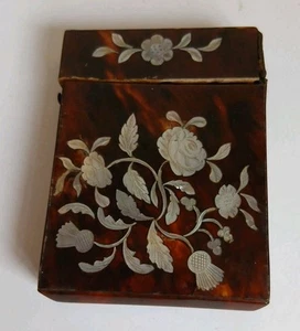 Faux Tortoiseshell Card Case With Mother Of Pearl Inlay - Picture 1 of 11