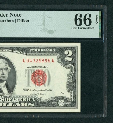 $2 1963 United States Note ** PAPER CURRENCY AUCTIONS ((PMG - 66 EPQ)) - Image 1 of 3