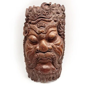 Antica Maschera orientale in legno scolpita grande scultura vintage da muro - Foto 1 di 10