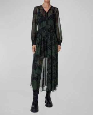 Vestido Akris 100 Años Para Mujer Verde Seda Flor Cuello Autoatado Abraham Talla 10 Foto 1 de 4