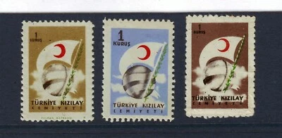1954 Turkey unused Postal Tax stamps Turkish red crescent Flag olive branch - Image 1 of 2