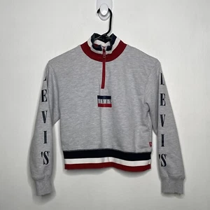 Levi’s Cropped Pullover Girls Size Large 12-13 Gray Long Sleeve Logo Sweatshirt  - Picture 1 of 5