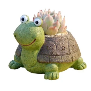 Green Turtle Succulent Planter Pot Animal Decor for Home Office Desk Garden - Picture 1 of 6