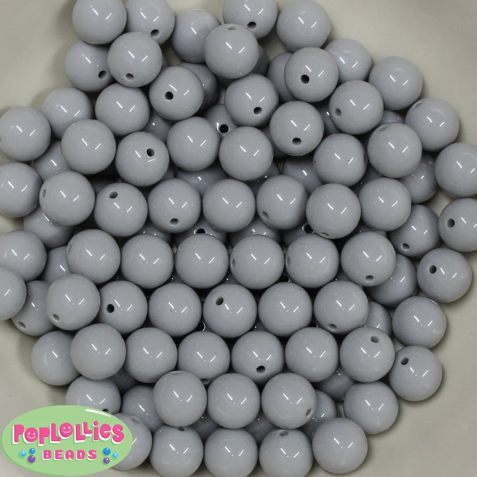 12mm Gray Acrylic Solid Bubblegum Beads Lot 40 pc. chunky gumball Foto 1 de 1