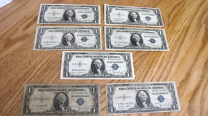 Lot of (7)  1935  $1 Silver Certificates Blue Seal  Notes  5-Beautiful  2-worn - Picture 1 of 13