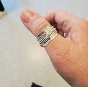 Anello girevole largo in argento sterling 925 massiccio fatto a mano per donna e uomo tutte le misure - Foto 1 di 6