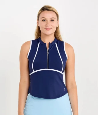 Top de tenis Pickleball Sofibella Aurora para mujer pequeño azul marino 1/2 cremallera nuevo con etiquetas 2393 Foto 1 de 4