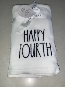Rae Dunn Patriotic USA “Happy Fourth” 4th Of July Cotton White Hand Towel NWT - Picture 1 of 4