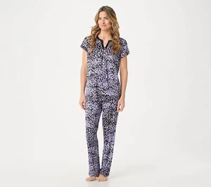 Juego de pijamas Carole Hochman Rayon Spandex borde satinado negro/púrpura pequeño 3X - Imagen 1 de 1