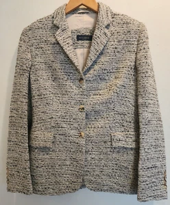 Piazza Sempione 44 US Size 8 Tweed Blazer Grey w/ Tortoise Buttons Office Siren - Picture 1 of 12