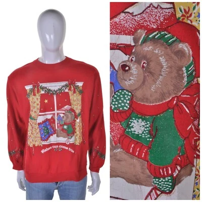 True Vintage Christmas Teddy Jumper XL Cute Kitsch Ugly Tacky Sweater Sweatshirt - Image 1 of 4