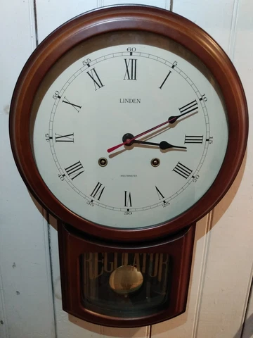 Linden Westminster Regulator Large Wall Clock w/ Pendulum 20" Battery operated Cover