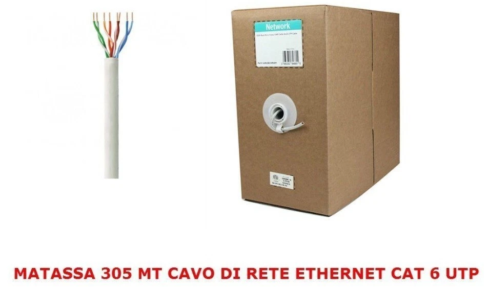 MATASSA CAVO DI RETE ETHERNET CAT 6 UTP 305 MT INTERNET PLUG MODEM ROUTER ACCESS - Immagine 1 di 1