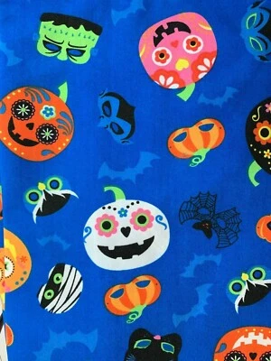 SCRUB TOP SIZE: S, M, L, XL 2XL HALLOWEEN MASKS SUGAR PUMPKINS NWT NURSE MEDICAL - Image 1 of 4