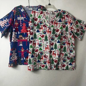 Lot Of 2 Women’s Christmas UA Scrubs women XL nursing uniform holiday - Picture 1 of 5