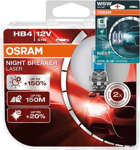 Osram HB4 12V 51W NIGHT BREAKER LASER +150% mehr Helligkeit 2Stk.+W5W Blau - Bild 1 von 3