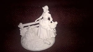 A Large Porcelain Lady with Dog White Figurine Blanc de Chine - Picture 1 of 12