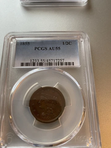 1855 1/2 c pcgs au55 retails $320.00 Cover
